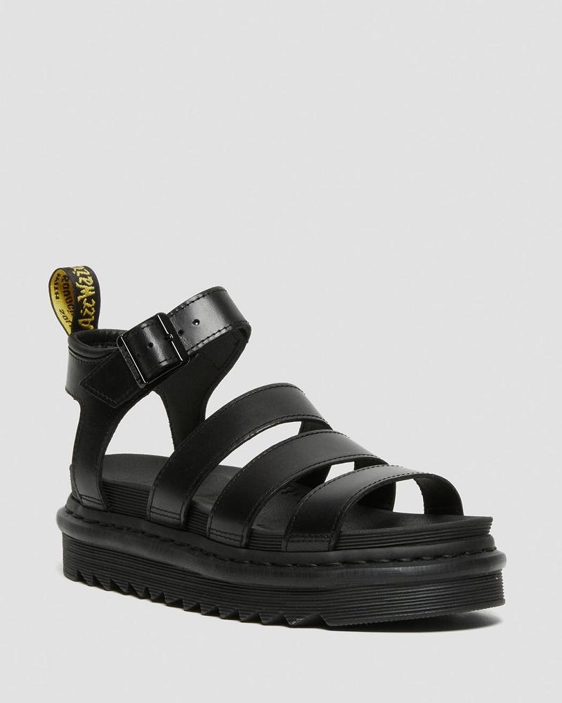 Black Women\'s Dr Martens Blaire Brando Leather Strap Sandals | CA 323WNB